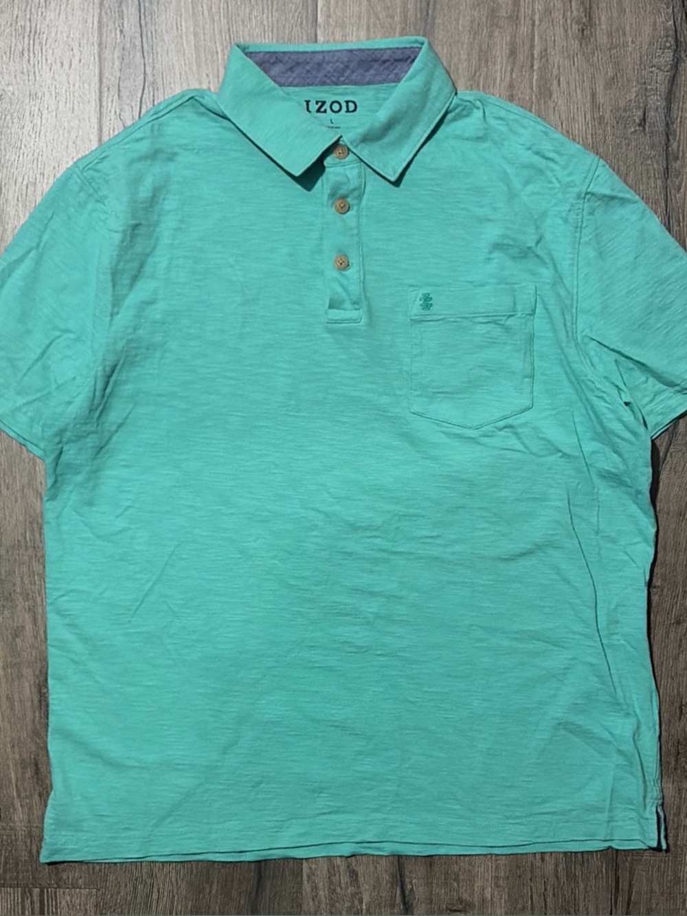 IZOD Mint Green Slub Knit Pocket Polo Shirt L